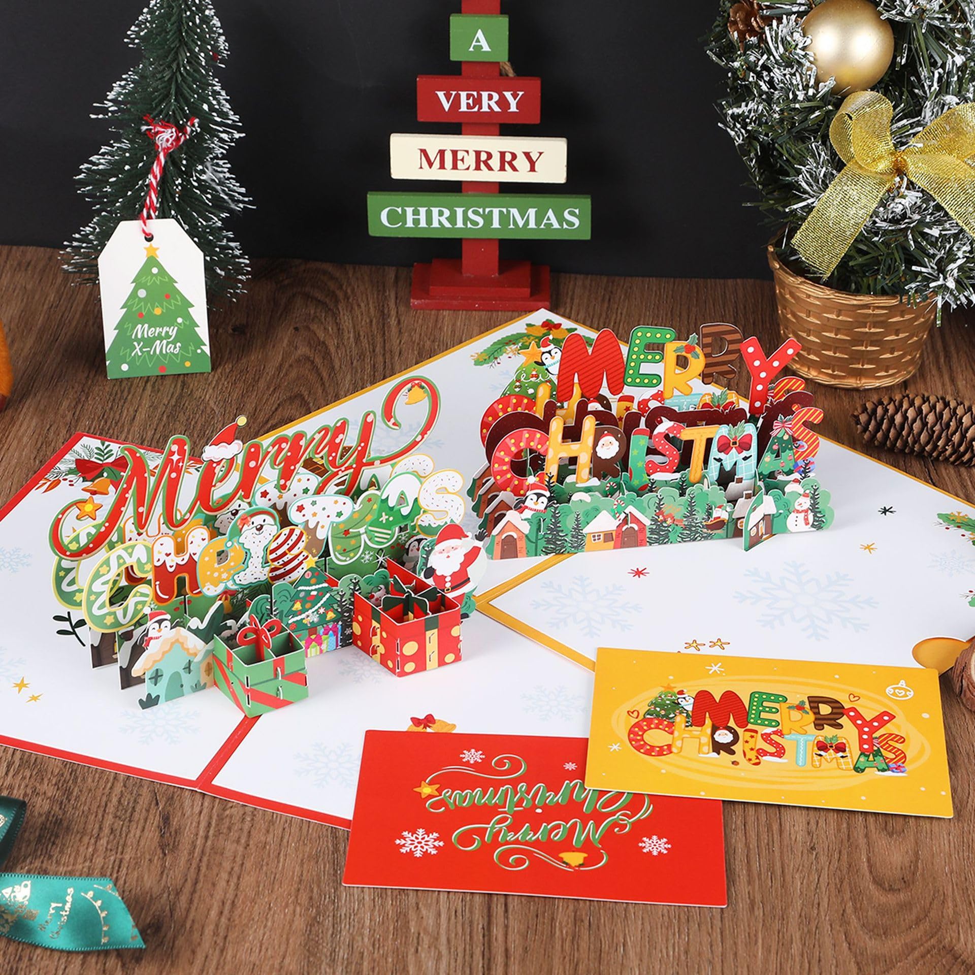 3D Pop Up Christmas Cards 2 Pack Blank Greeting Holiday Cards with Envelope New Year Handmade Gifts Xmas Christmas Card