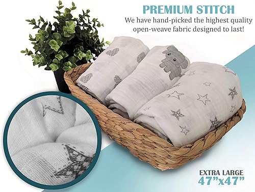 Miniatura 3 de Mantas de muselina para envolver  Manta transpirable y agradable a la piel para niñas y niños  Regalo perfecto para guardería y baby shower  47 x 47