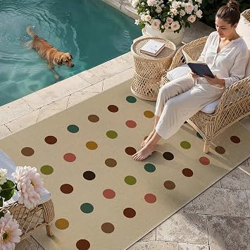HUGEAR 5x7 Jute Outdoor Indoor Rug Washable Geometric Linen Textured Weave High Traffic Stain Resistant Non Slip Durable Carpet for Livingroom Patio Deck Balcony Courtyard Rainbow, 5 x 7