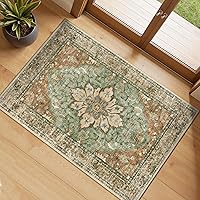 RELEANY 2x3 Washable Non-Slip Area Rug - Kitchen Entryway Door Mat, Low-Pile Soft Vintage Floral in Brick Red Rust Orange Green