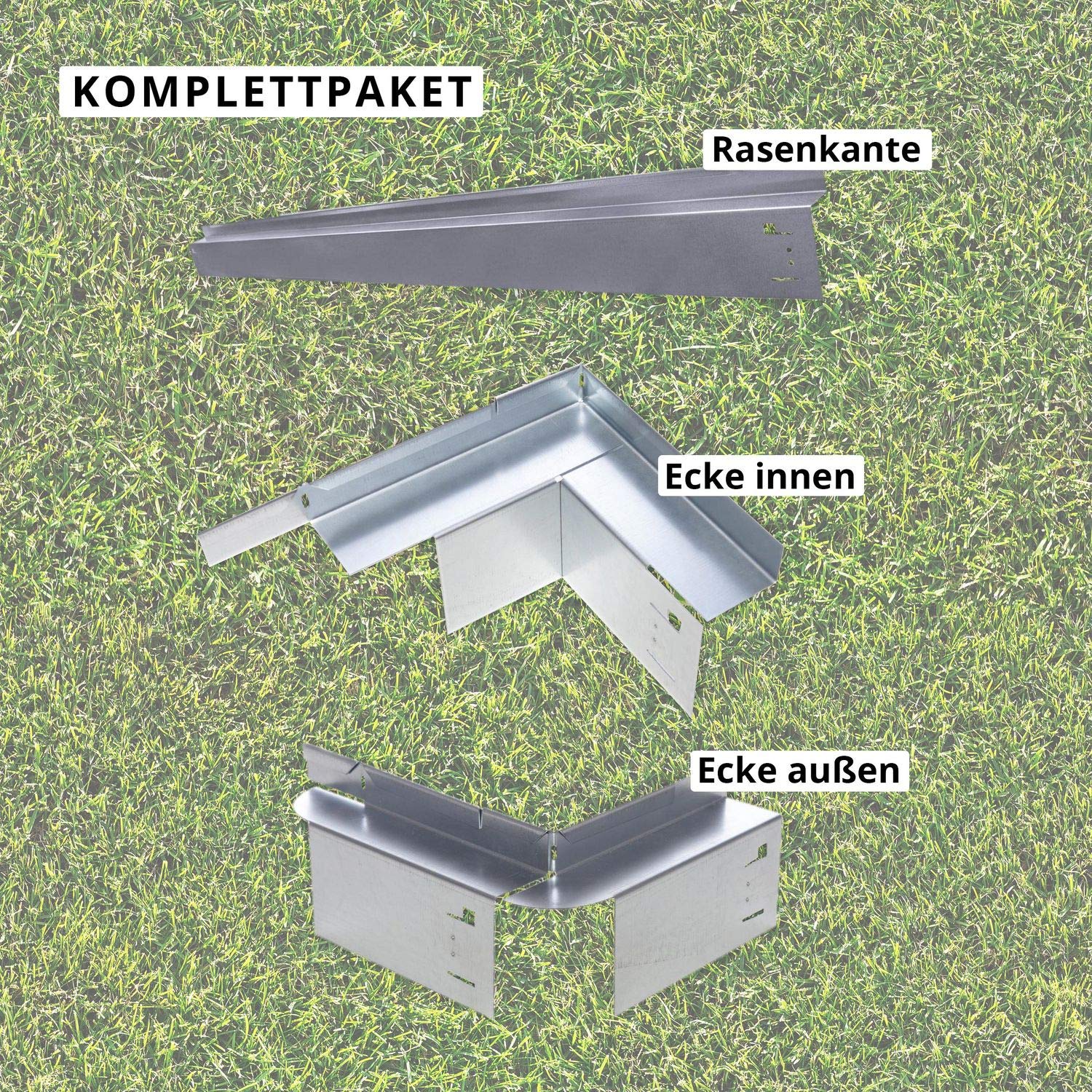 Rasenkante mit Radlauf Metall 120 x 9,5 cm Mähkante Beeteinfassung Beetumrandung, Verlegelänge :15er Set 17.00 m
