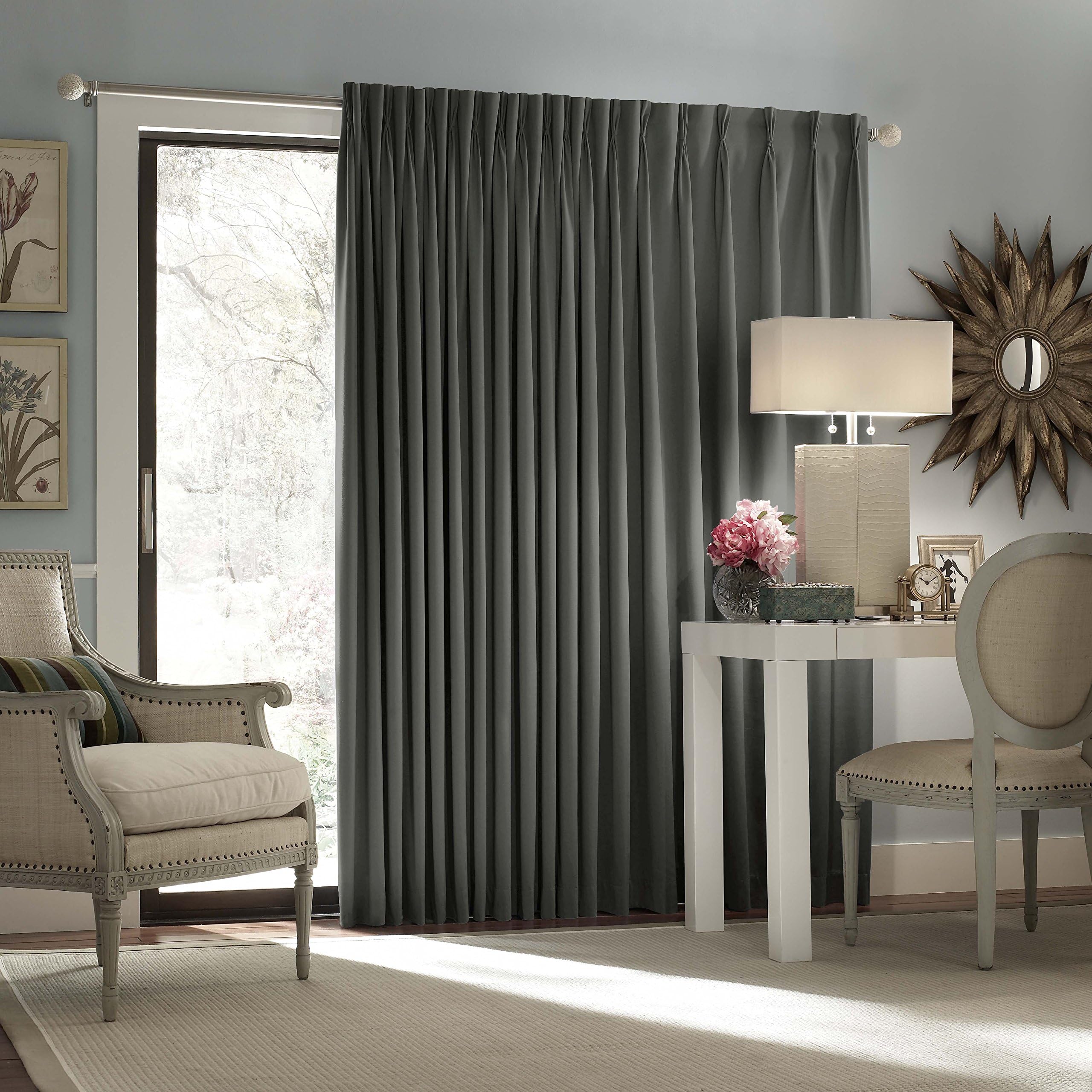 Eclipse Thermal Traverse Rod Curtains for Living Room and Bedroom, 84" x 100", Charcoal