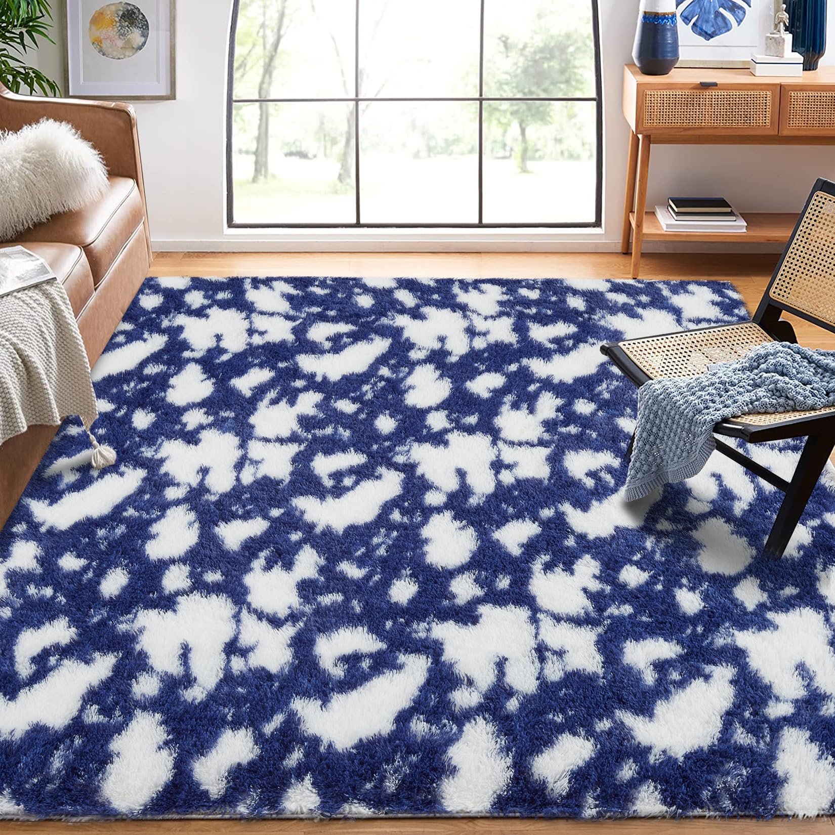 GarveeHome Fluffy Shag 8x10 Area Rug Ultra Soft Plush Bedroom Rug Large Fluffy Shaggy Rugs for Living Room Non-Slip Fuzzy Modern Cow Print Aesthetic