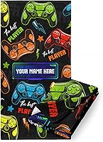Vista 8 de Toalla de playa personalizada para niños y niñas con nombre personalizado de niños, tema de control de videojuegos, algodón suave y absorbente