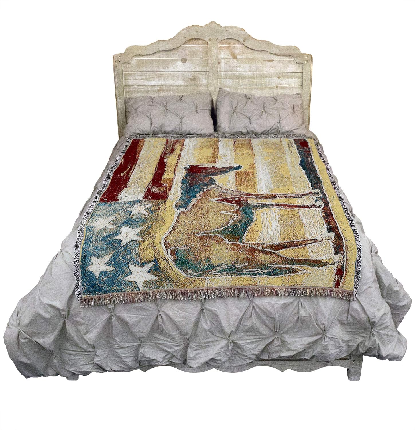 Pure Country Weavers Horse Red White Blue Blanket by Michael Swearngin - Gift for Horse Lovers - Western American Flag Throw Woven from Cotton - Made in The USA (72x54)