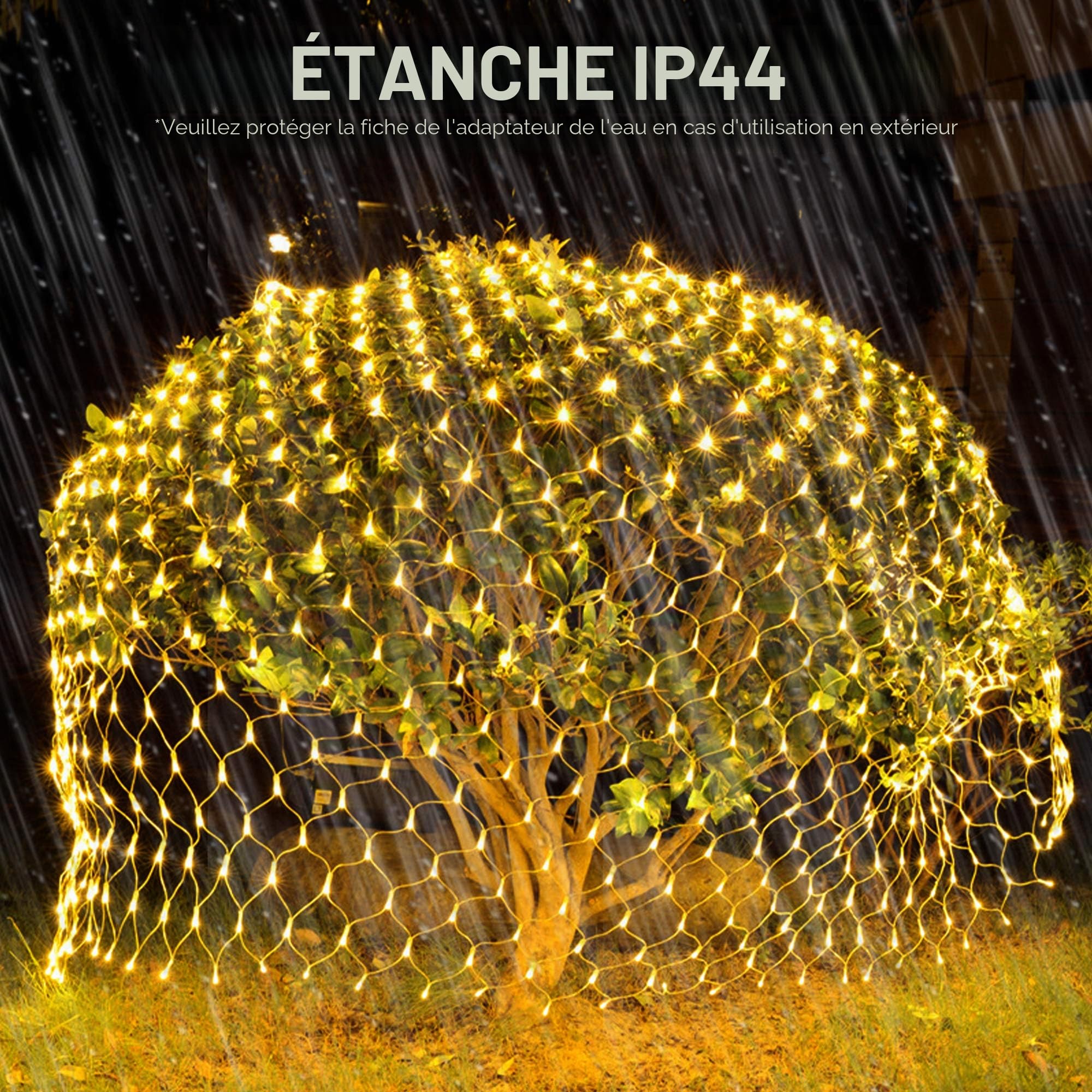 Guirlande Lumineuses Filet - 160 LED Lumineux Filet 4 X 2M, 8 Modes Filet Lumineux Étanche Exterieur avec Télécommande Minuterie, Dimmable pour Noël Mariage Soirée Maison Jardin, Blanc Chaud