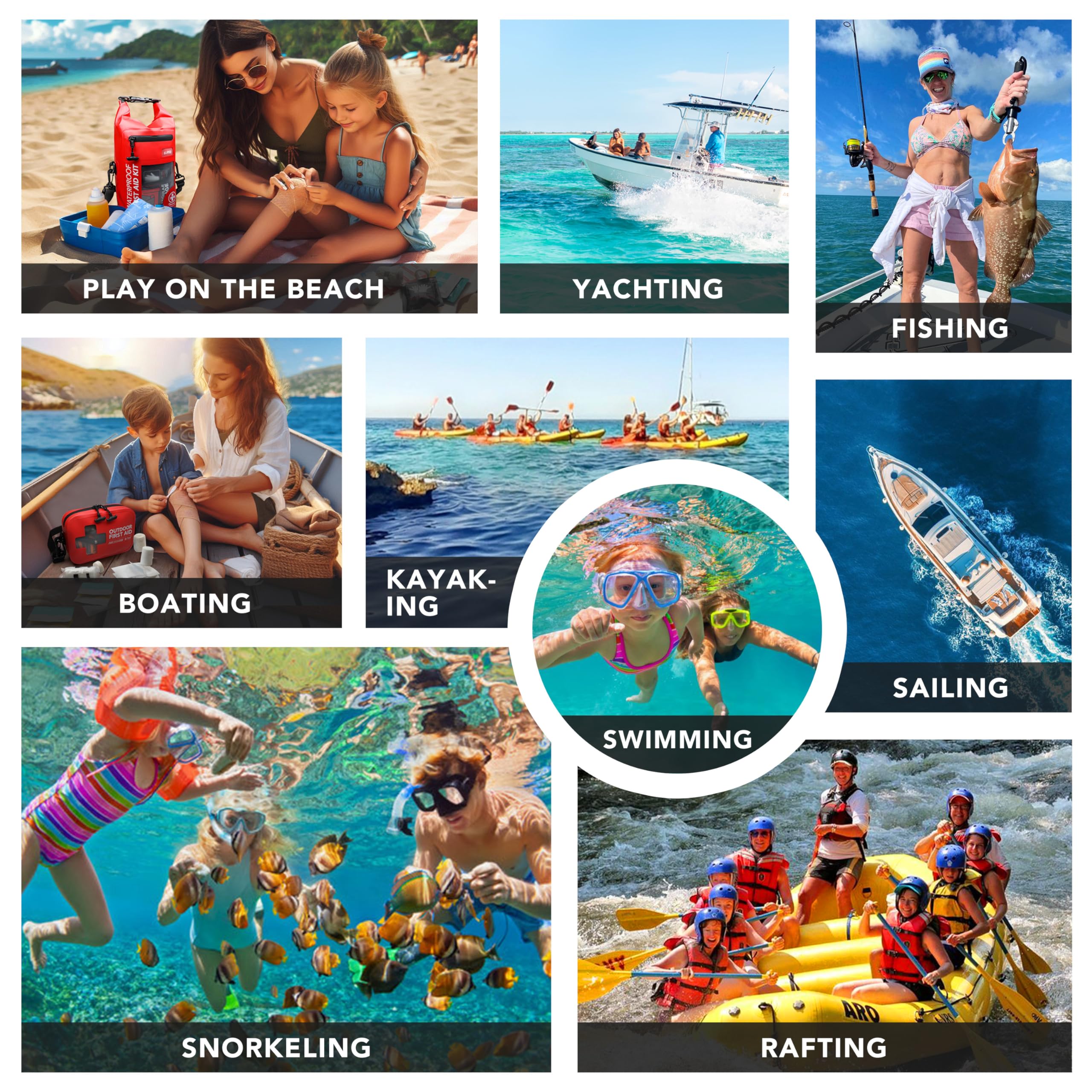 Wasserdichtes Erste-Hilfe-Set, Roll-Top, reflektierend, für Boote, Notfall, medizinisches Set, ideal für Bootfahren, Camping, Angeln, Kajakfahren, Schwimmen, Rot, 250 Stück
