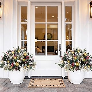 Christmas Planter Filler with Lights, Pre-Lit Holiday Planters Battery O...