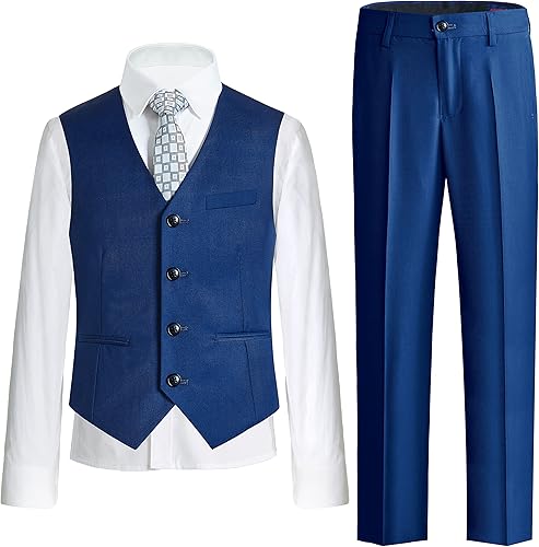 Traje de chaleco para niño de 4 piezas, ajustado, chaleco y pantalones, conjunto de ropa de vestir con anillo