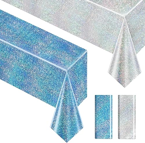 Miniatura 40 de Mantel holográfico morado y rojo fucsia de 40 x 108 pulgadas, decoración de fiesta de San Valentín, cumpleaños, decoración de mesa de plástico