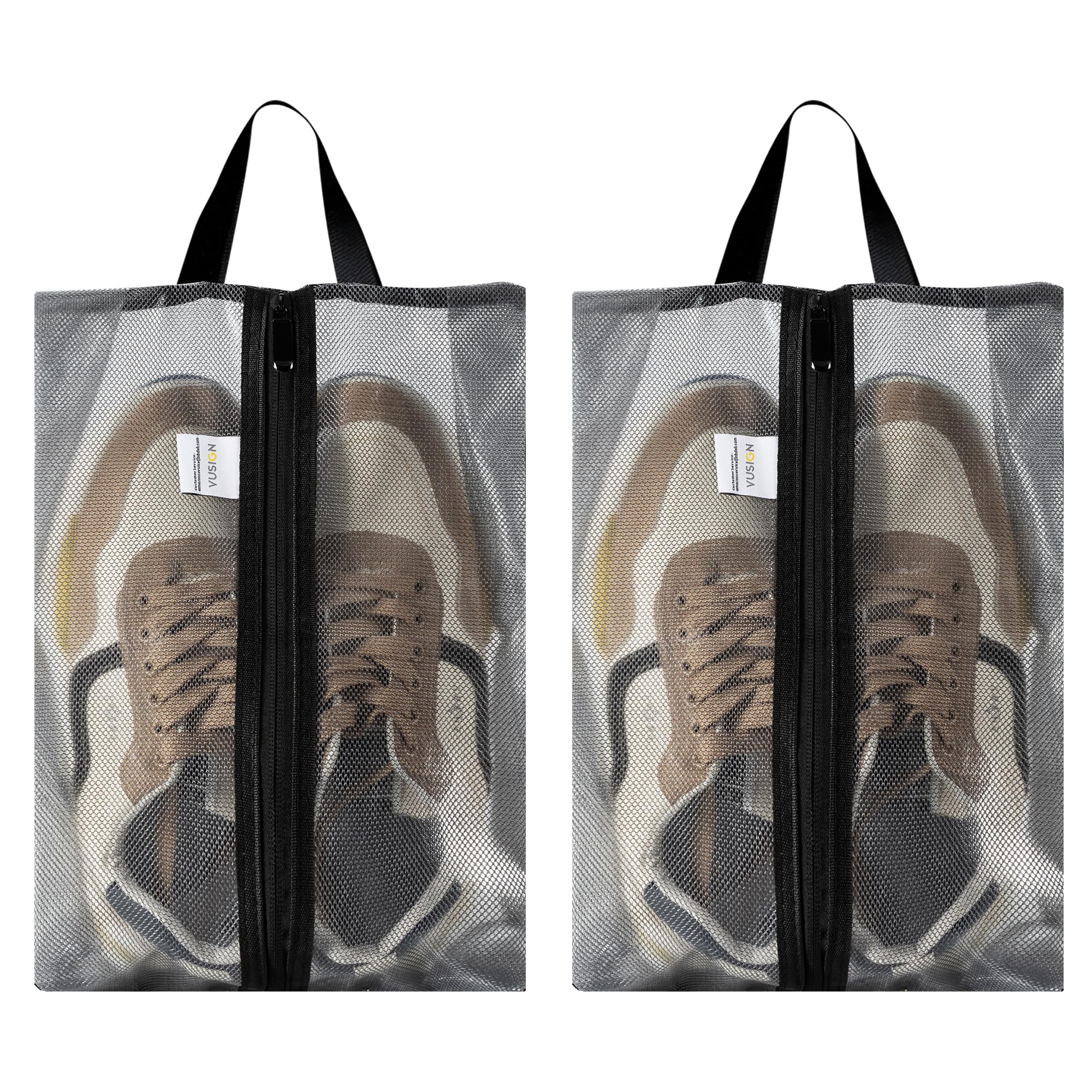 VUSIGN Travel Shoe Bag, Water-Resistant Shoe Pouch for Gym and Sport, Odor-Resistant Soccer Cleats Bag (Gray, 2-Pack)