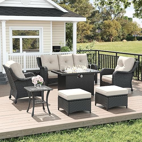 LayinSun 7 Piece Wicker Outdoor Furniture Set with 6-inch Comfy