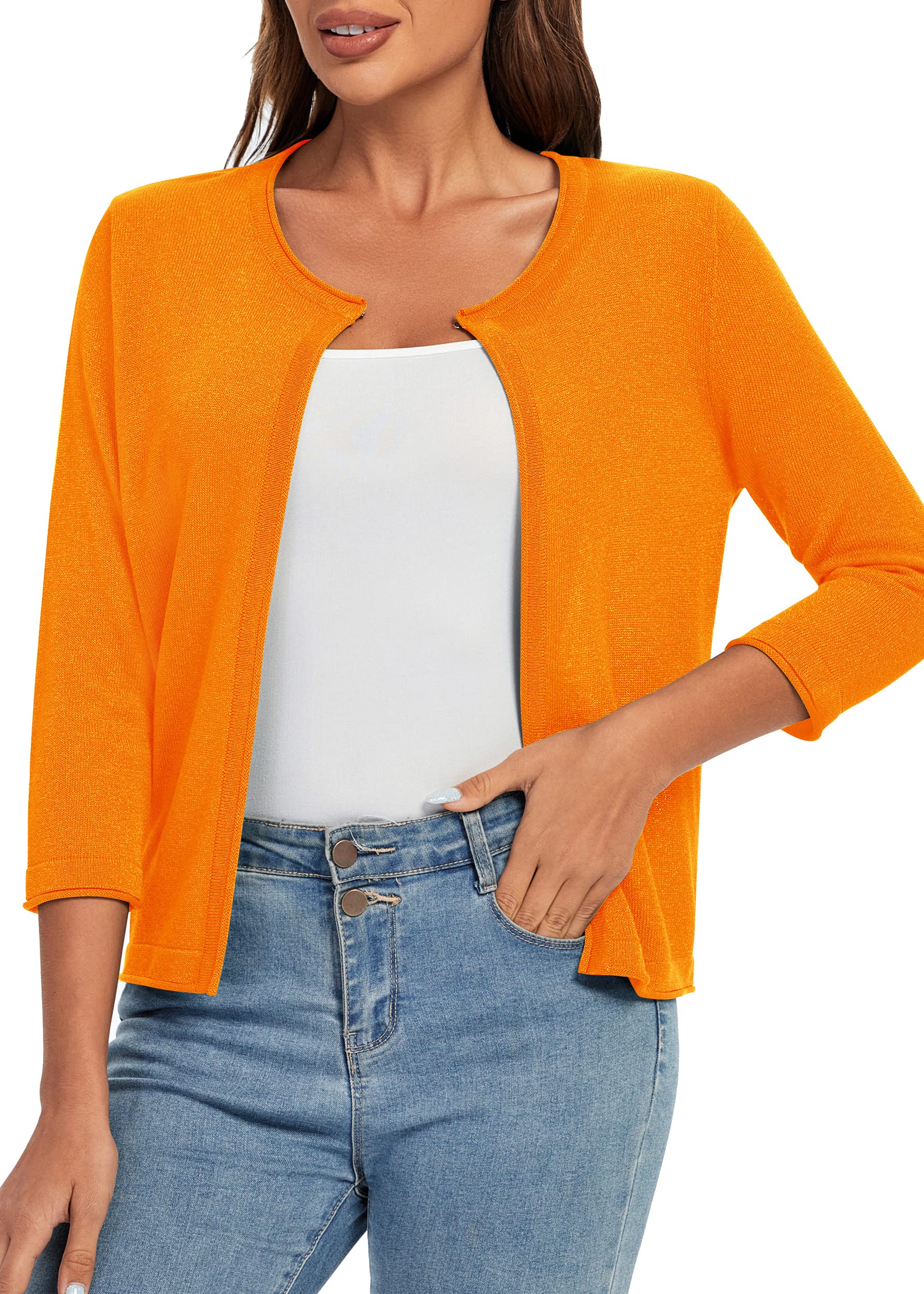 Urban CoCo Women's 3/4 Sleeve Open Front Shrugs Lightweight Crew Neck Cardigan Sweater