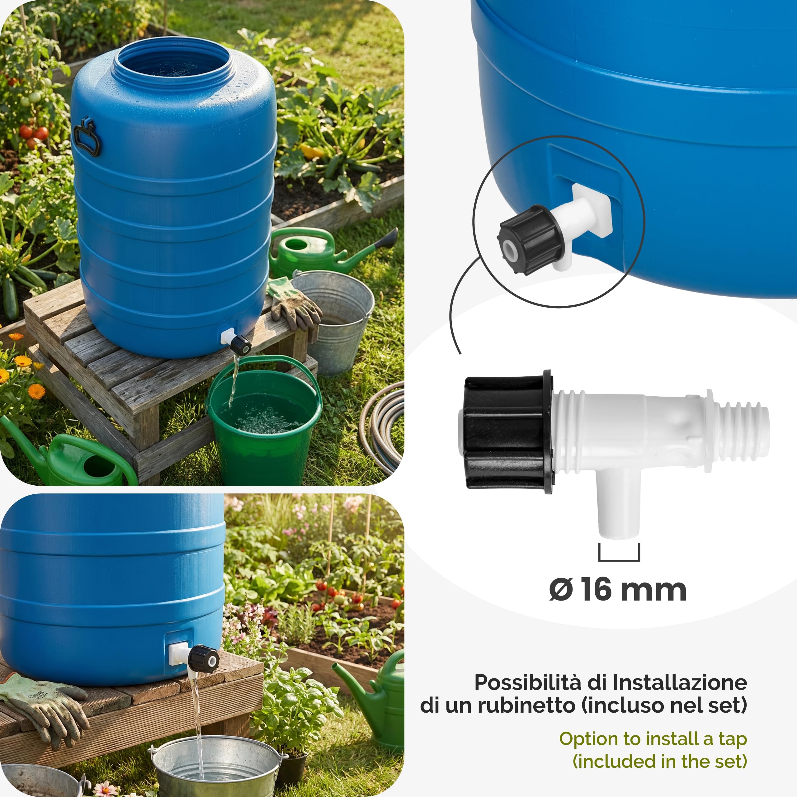 Garronda Bidone in Plastica 160 L e rubinetto HDPE con Coperchio Serbatoio Acqua per Raccolta Piovana Contenitore Alimentare per Stoccaggio e Fermentazione Grande Apertura GD-0186 Blu