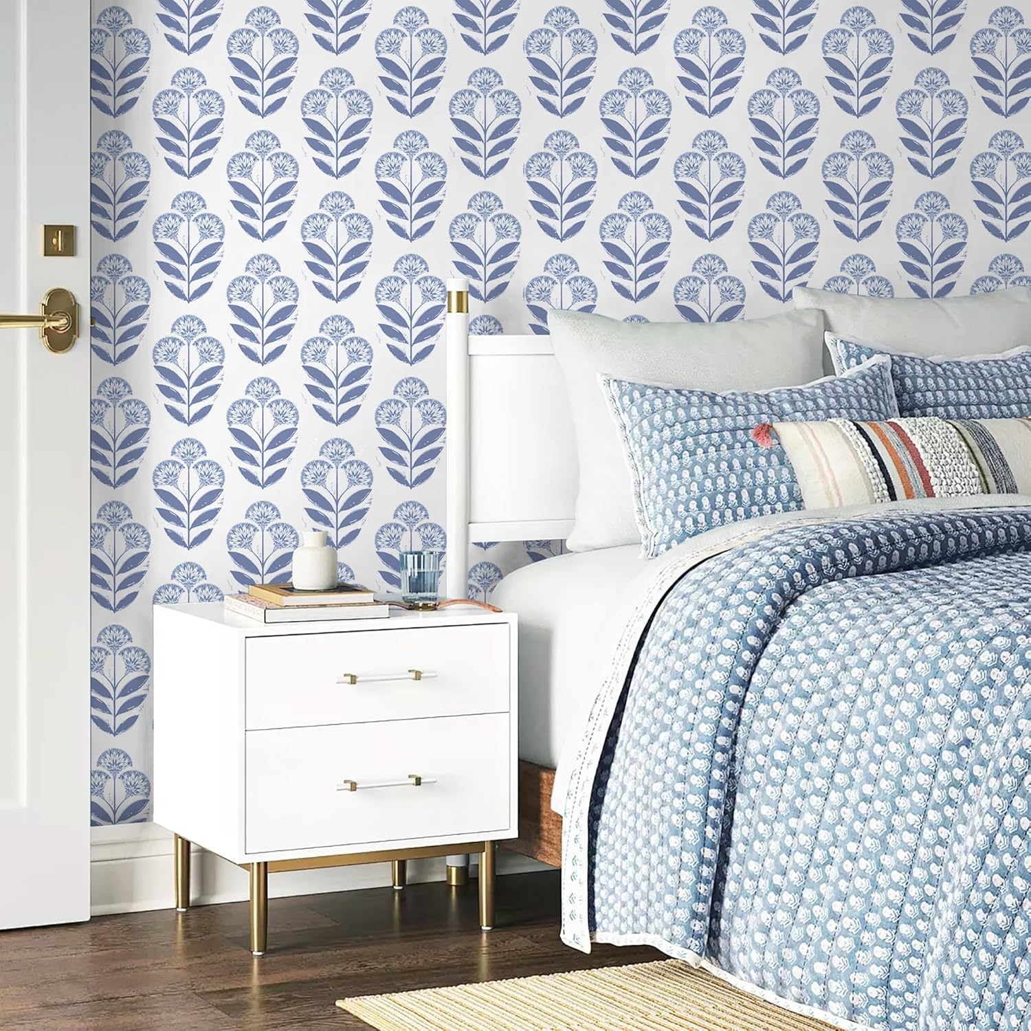 Toduso Blue Floral Peel and Stick Wallpaper Blue and White Contact Paper Tulip Floral Wall Paper Self Adhesive Wallpaper for Bedroom Farmhouse Bathroom Kitchen Waterproof Vinly Rolls 17.3" x 393.7"