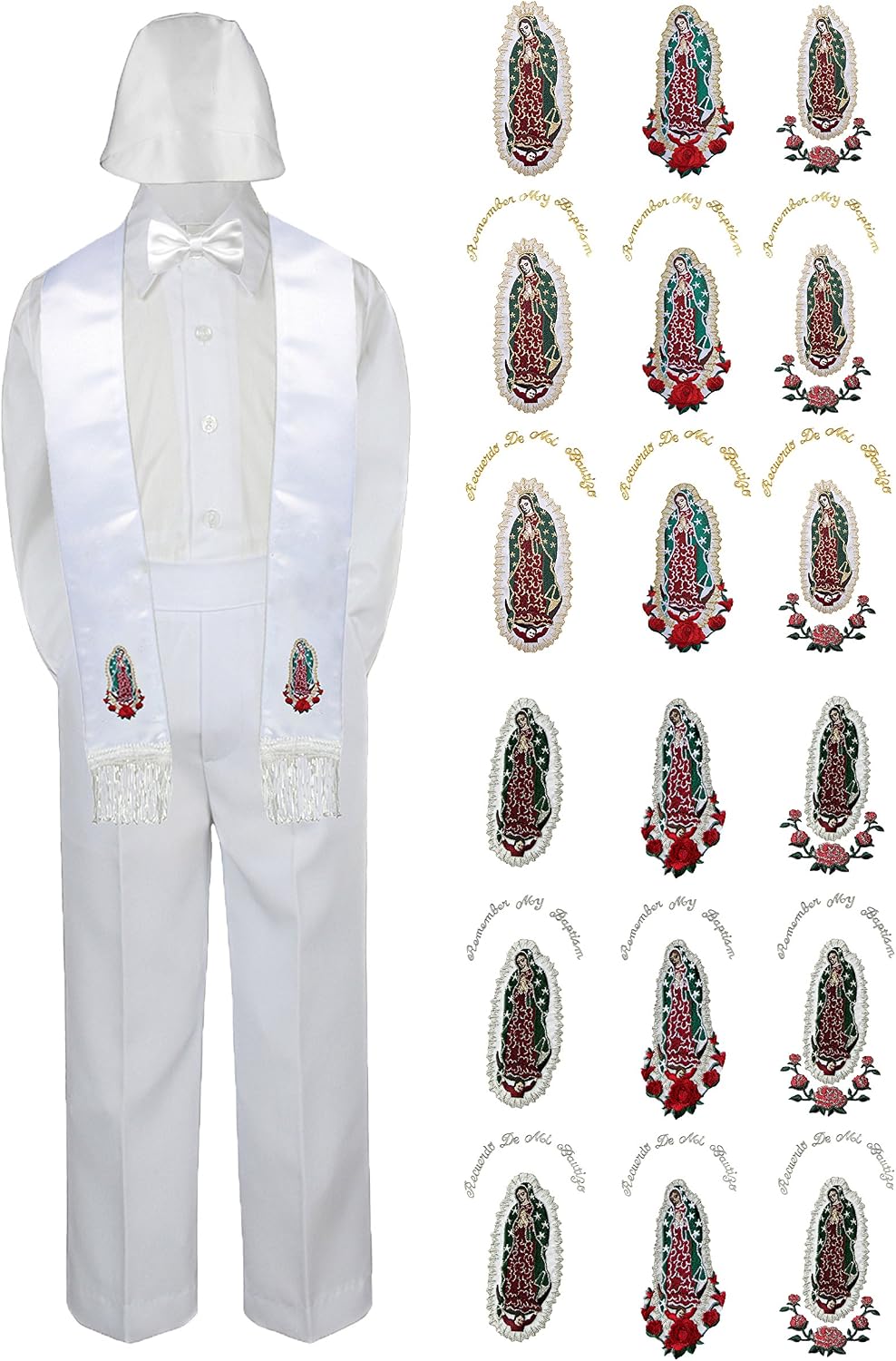 Baby Boy Christening Baptism White Pants Hat Bow tie Maria Guadalupe Stole SM-7
