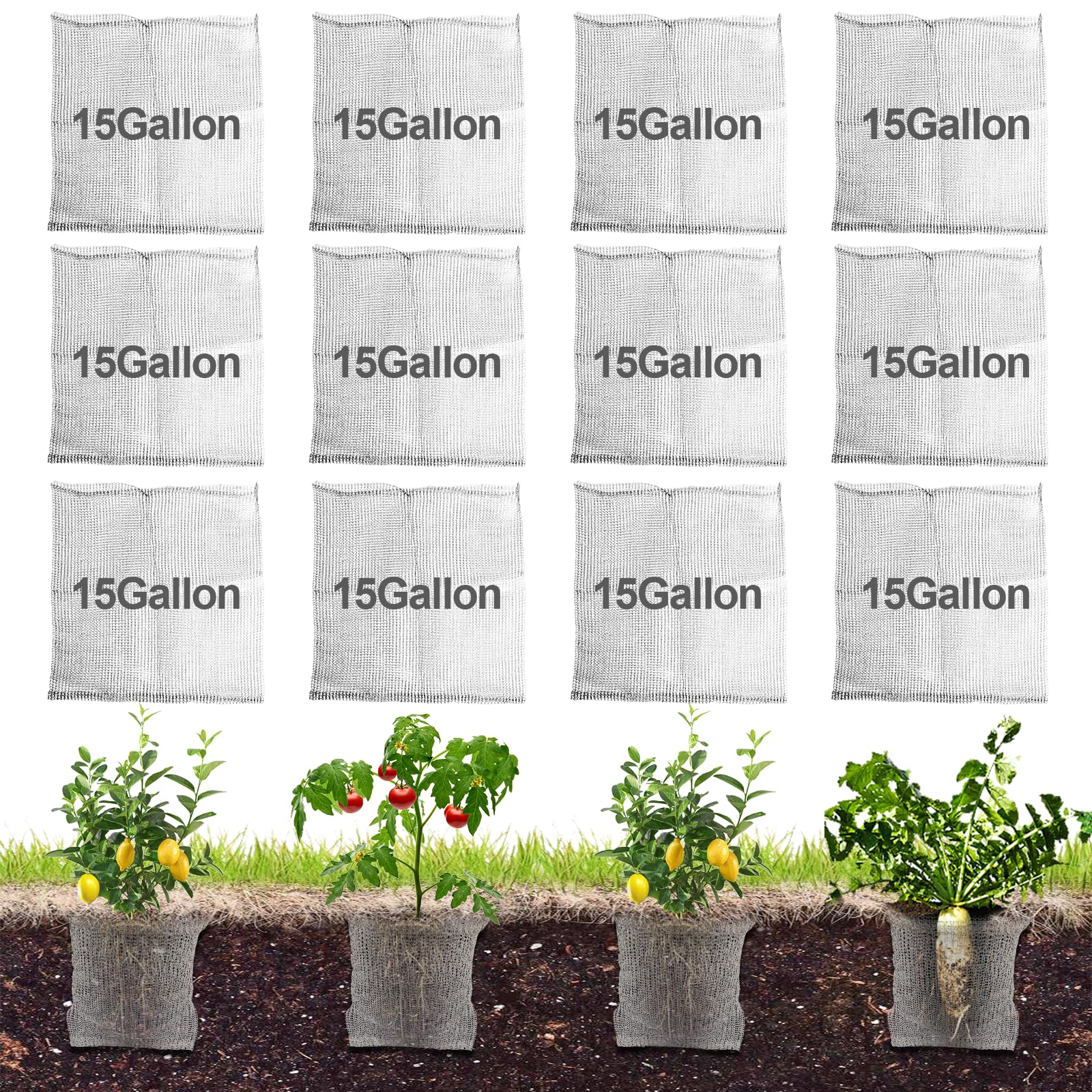 Paquete de 12 cestas de alambre Go-pher y V-ole de 15 galones x 12, cestas de 15 galones para raíces subterráneas de plantas grandes