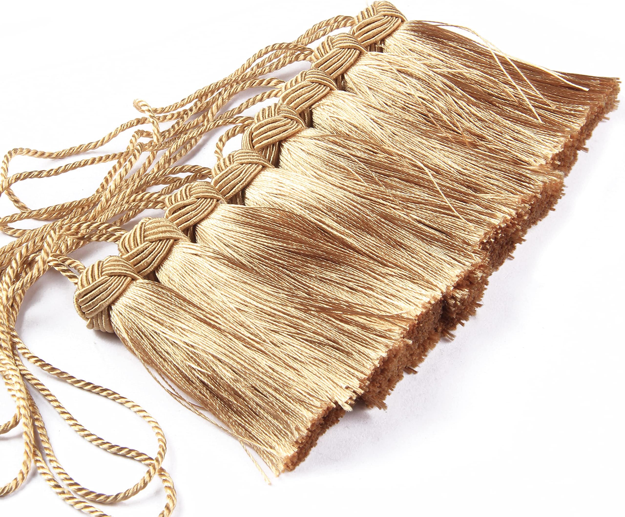 BEL AVENIR 8 Pcs Set Elegant Polyester Key Tassel Colorful Craft Tassels Charms Key Tassel for Christmas Tree DIY Craft Garland Project Wedding Home Party Decorations (Golden)