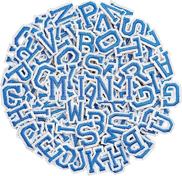 0.7" Iron on Letters Patches for Fabric, Clothing, Hats, Tote Bags, Blue