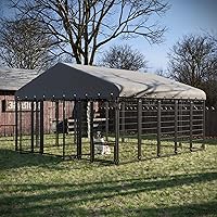 Vista 1 de Perrera grande para perros al aire libre de 10 x 10 pies con puertas batientes dobles, jaula resistente para perros con panel de alimentación, techo