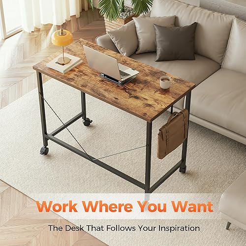 Miniatura 3 de Mericonia Escritorio Rodante para Computadora con Ruedas, Escritorio para Juegos para Espacios Pequeños, Mesa de Estilo Moderno y Simple para