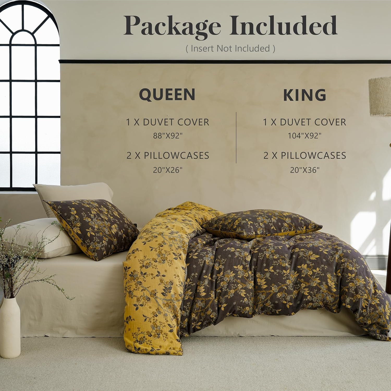Simple&Opulence Muslin Duvet Cover Set Queen Size, 100% Washed Cotton 3 Pieces Yarn-Dyed Vintage Grey Floral Jacquard Textured Bedding, Soft & Breathable Gauze Comforter Cover with Zipper Closure