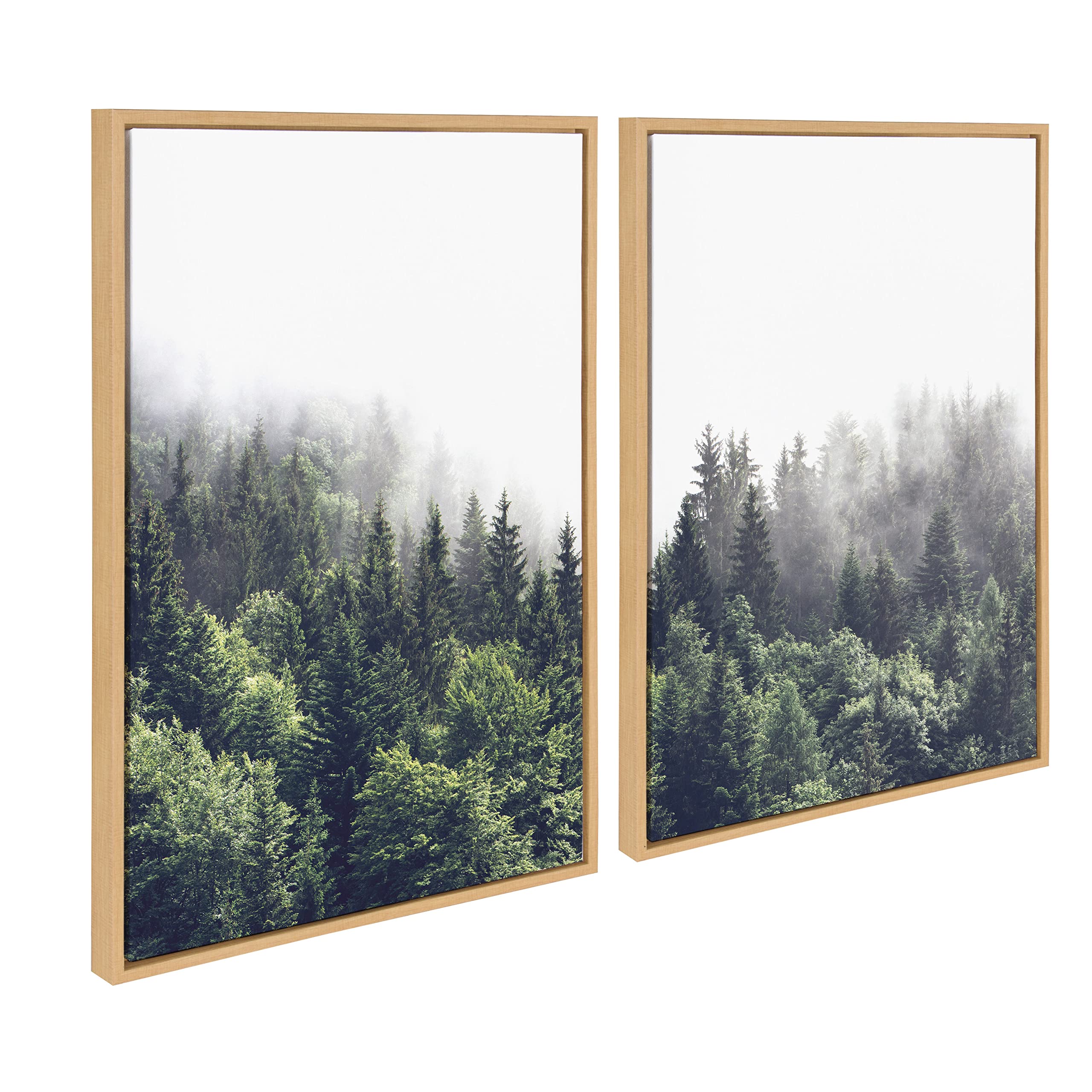 Kate and Laurel Sylvie Lush Green Forest on a Foggy Day Left and Right Framed Canvas Wall Art Set by The Creative Bunch Studio; 2 Piece 23x33 Natural; Nature Mountains Landscape Art Set for Wall