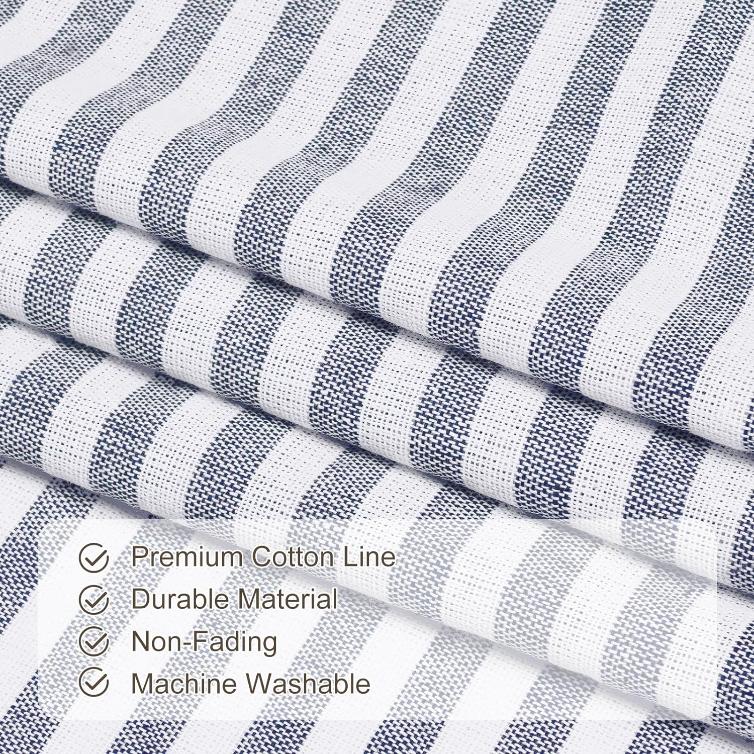 ASPMIZ Cotton Linen Farmhouse Curtains Boho Rustic Button Drapes, Linen Window Curtain Panels, Blue Stripe Country Curtain for Living Room, Modern Back Tab Blackout Curtains 52 x 84 Inch, 2 Panels