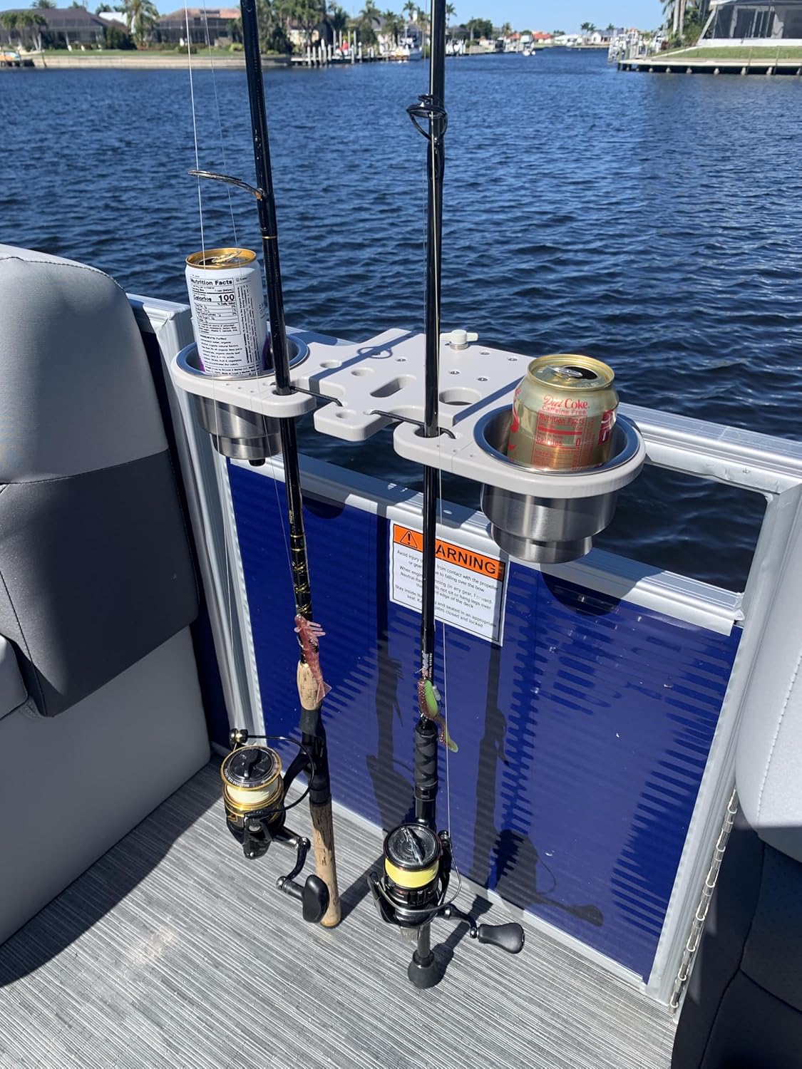 Pontoon Rail Double Cup and Rod Holder with Tool Organizer Slots