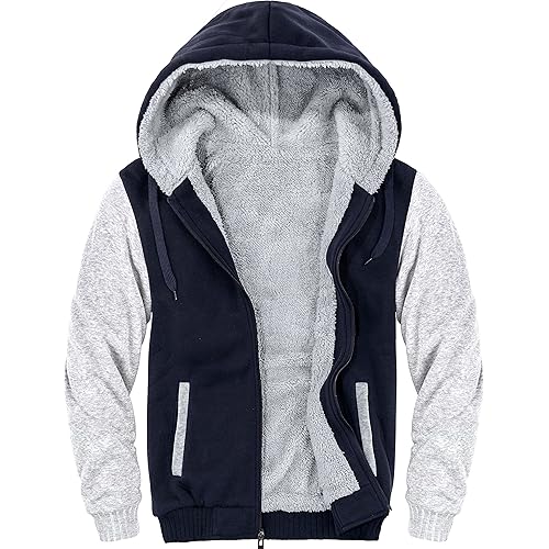 Little Beauty Hoodies for Men Zip Up Sweashirts Fleece Sherpa Lined Winter Wool Heavyweight Jacket