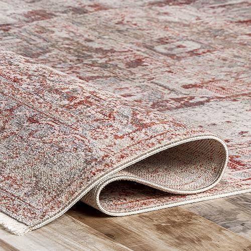 Miniatura 6 de nuLOOM Alfombra vintage con flecos, medallón Harriet, tradicional, resistente a las manchas, resistente a las manchas, para dormitorio, sala de