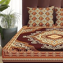 Story@Home 210 TC bedsheets for Double Bed Premium Feel rajathani Design Glace Cotton with 2 Pillow Covers King Size (225 CMX 250 CM)- Brown, Jaipuri Print