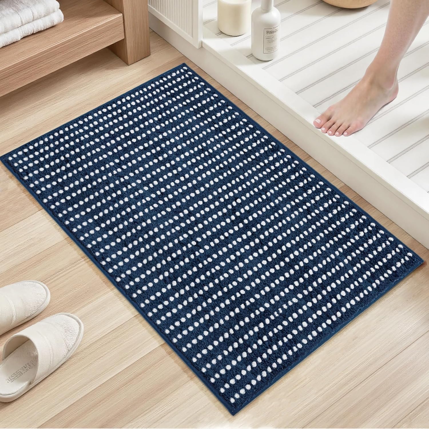 Tyrot Ultra Absorbent Bathroom Rugs,24x36 Soft and Plush Polka Dot Bath Mats for Bathroom Non-Slip TPR Backing Bath Mat Machine Washable Khaki Bath Rugs for Floor, Shower, Tub and Laundry