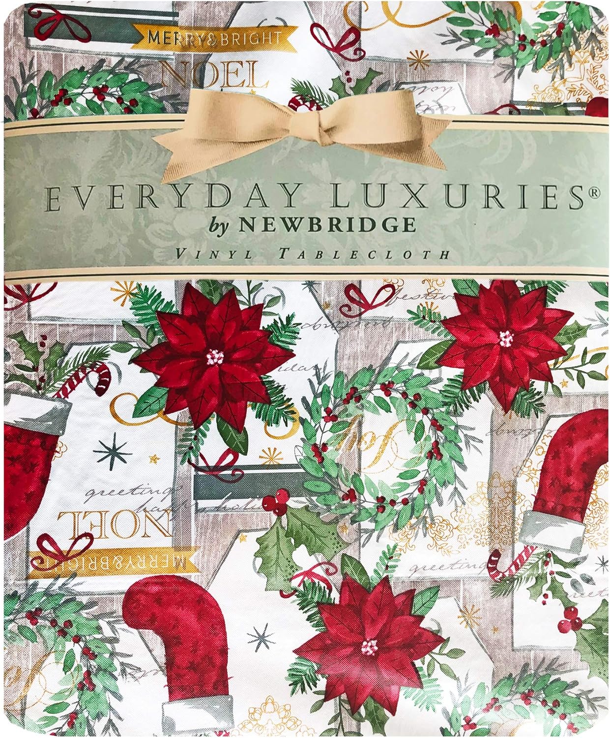 Newbridge Merry Christmas Stocking Holiday Vinyl Flannel Backed Tablecloth - Noel Christmas Wreath, Festive Seasons Greetings Print Wipe Clean Easy Care Xmas Tablecloth, 52" x 52" Square Newbridge Merry Christmas Stocking Holiday Vinyl Flannel Backed Tablecloth - Noel Christmas Wreath, Festive Seasons Greetings Print Wipe Clean Easy Care Xmas Tablecloth, 52" x 52" Square