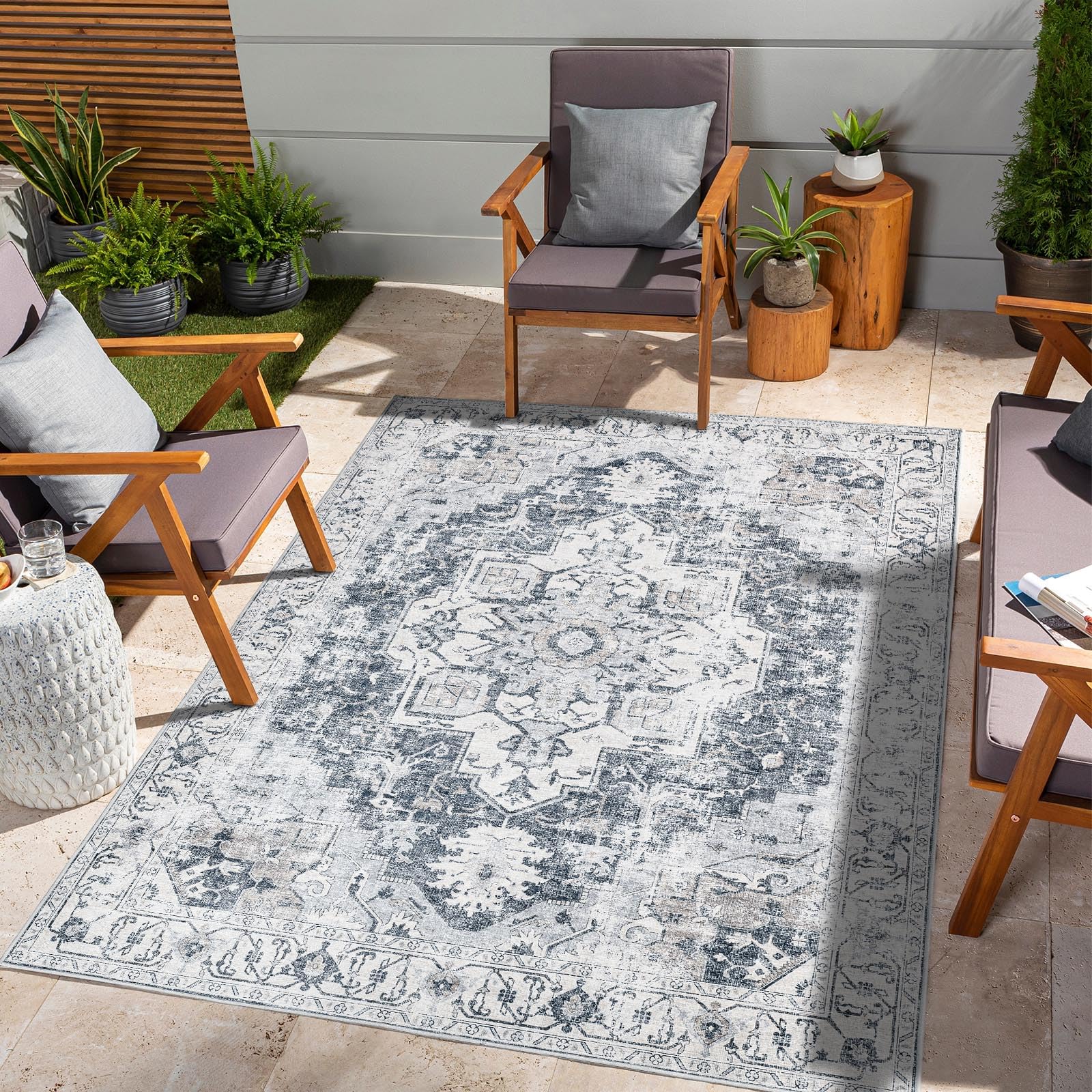 oriental flower rug carpet (120×180cm) TOPICK Rug 120 x 180 cm Grey Floral Foldable Washable Super