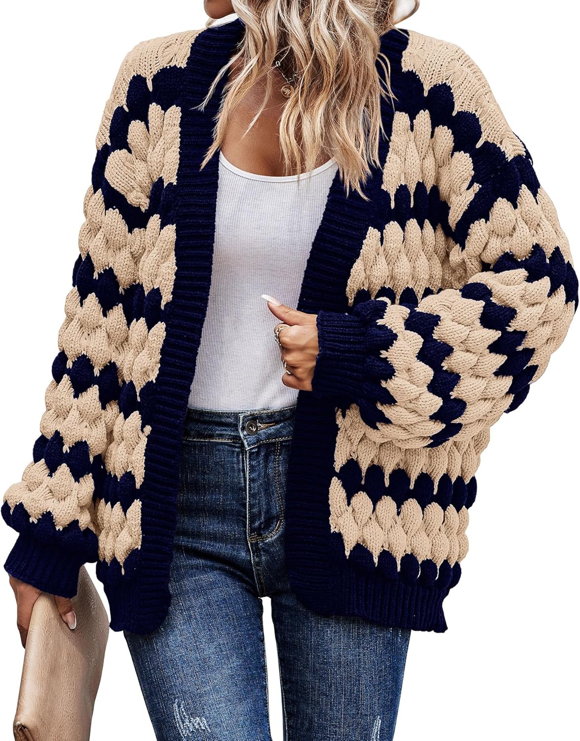 KIRUNDO Womens Cardigan Chunky Knit Open Front