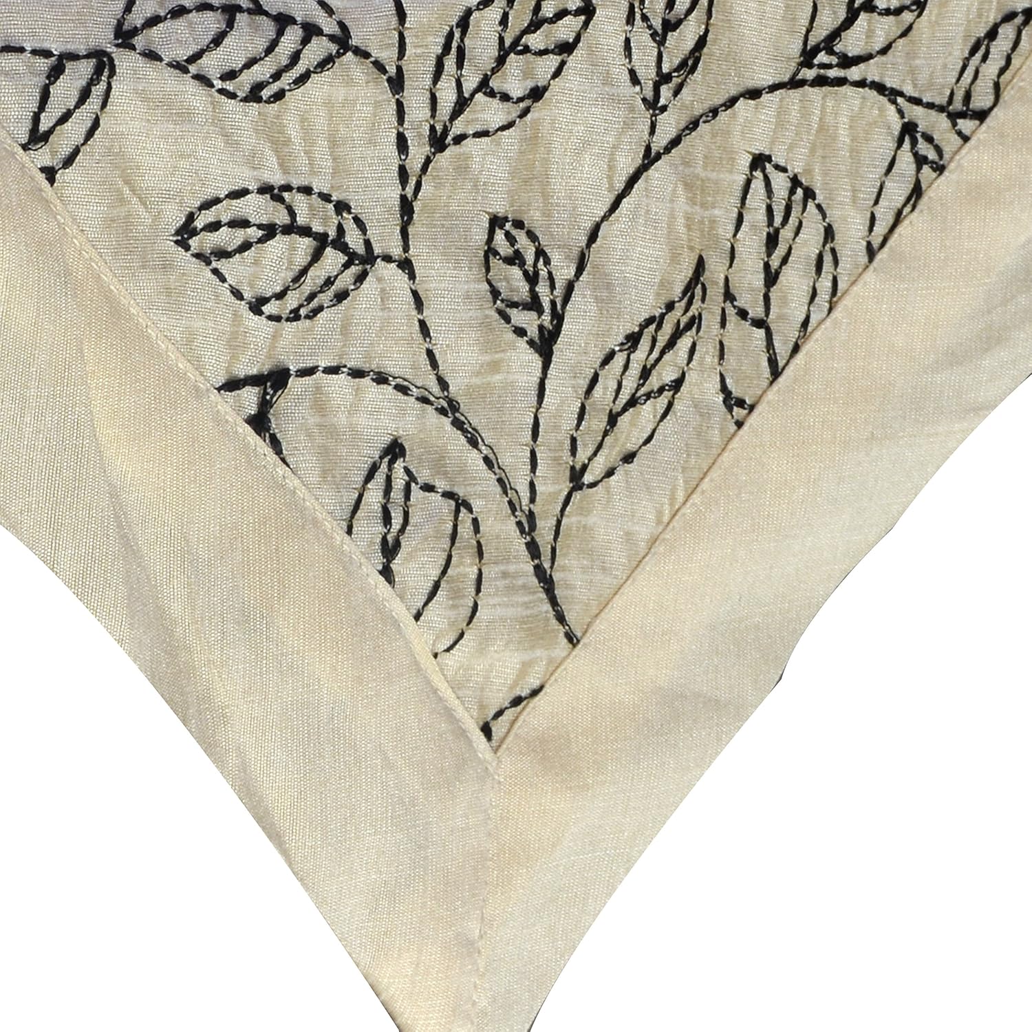 The White Petals Black Table Runners (Leaf Embroidery, V-End, 14x64 inches)