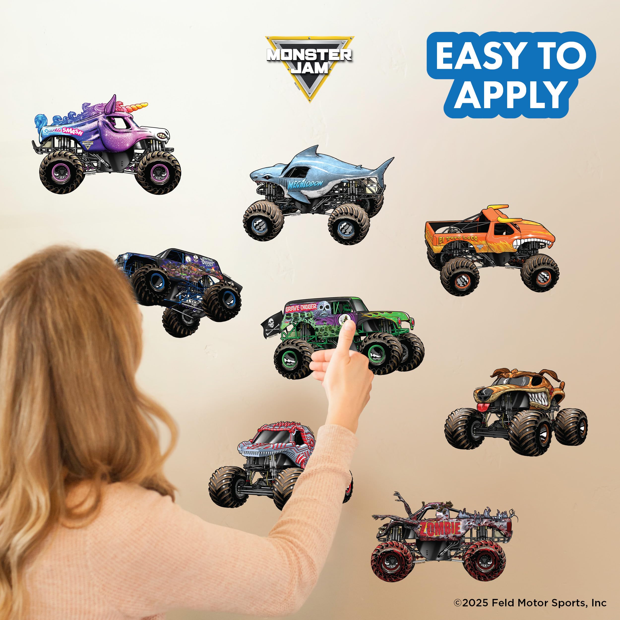 Confezione di adesivi murali Monster Jam Trucks – Grave Digger Son-Uva Digger El Toro, Loco, Megalodon, Zombie, ThunderROARus, Sparkle Smash Monster Mutt, adesivi in vinile per camera da letto,