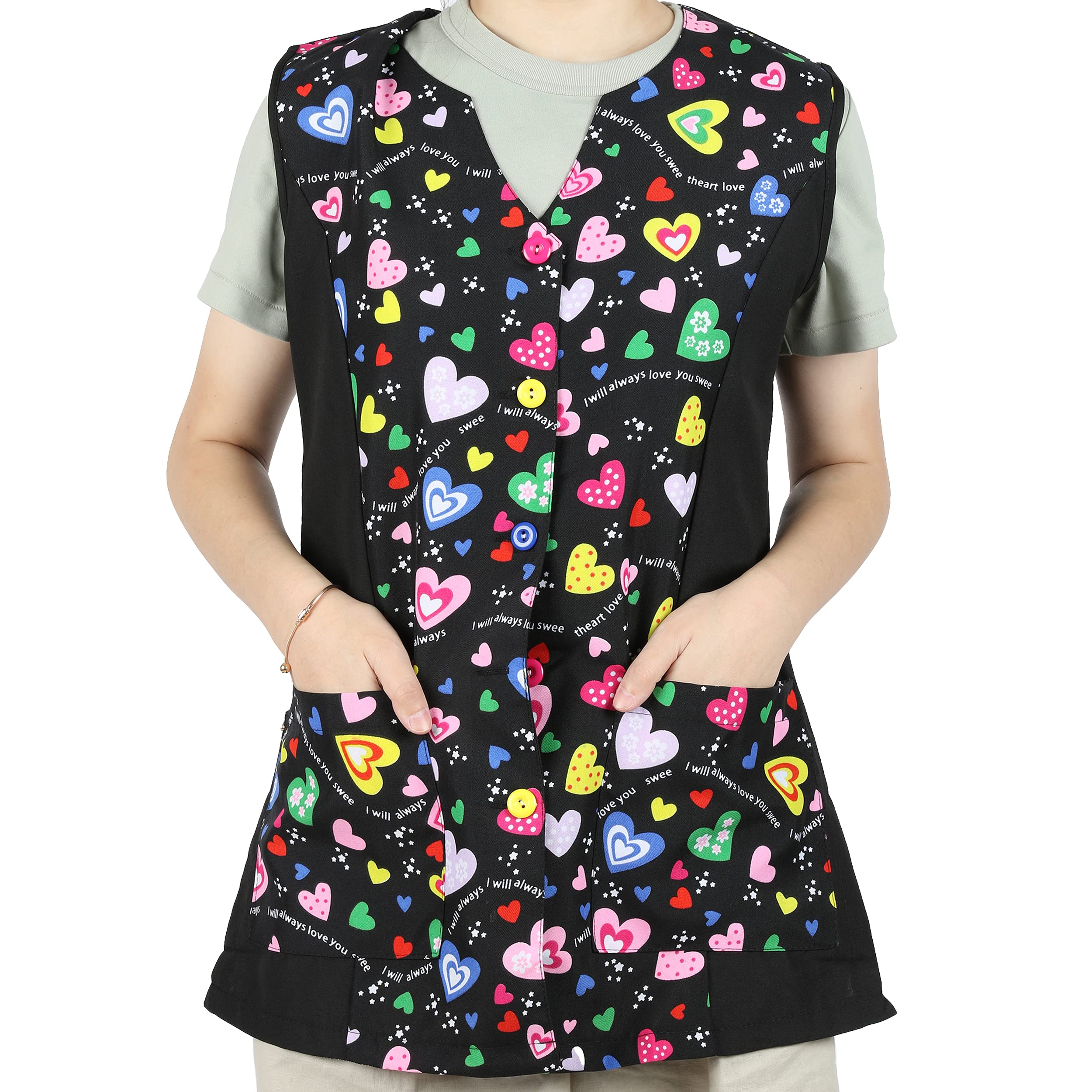 H HANSEL HOME Casaca Señora Sin Mangas con Botón Uniforme Laboral Limpieza