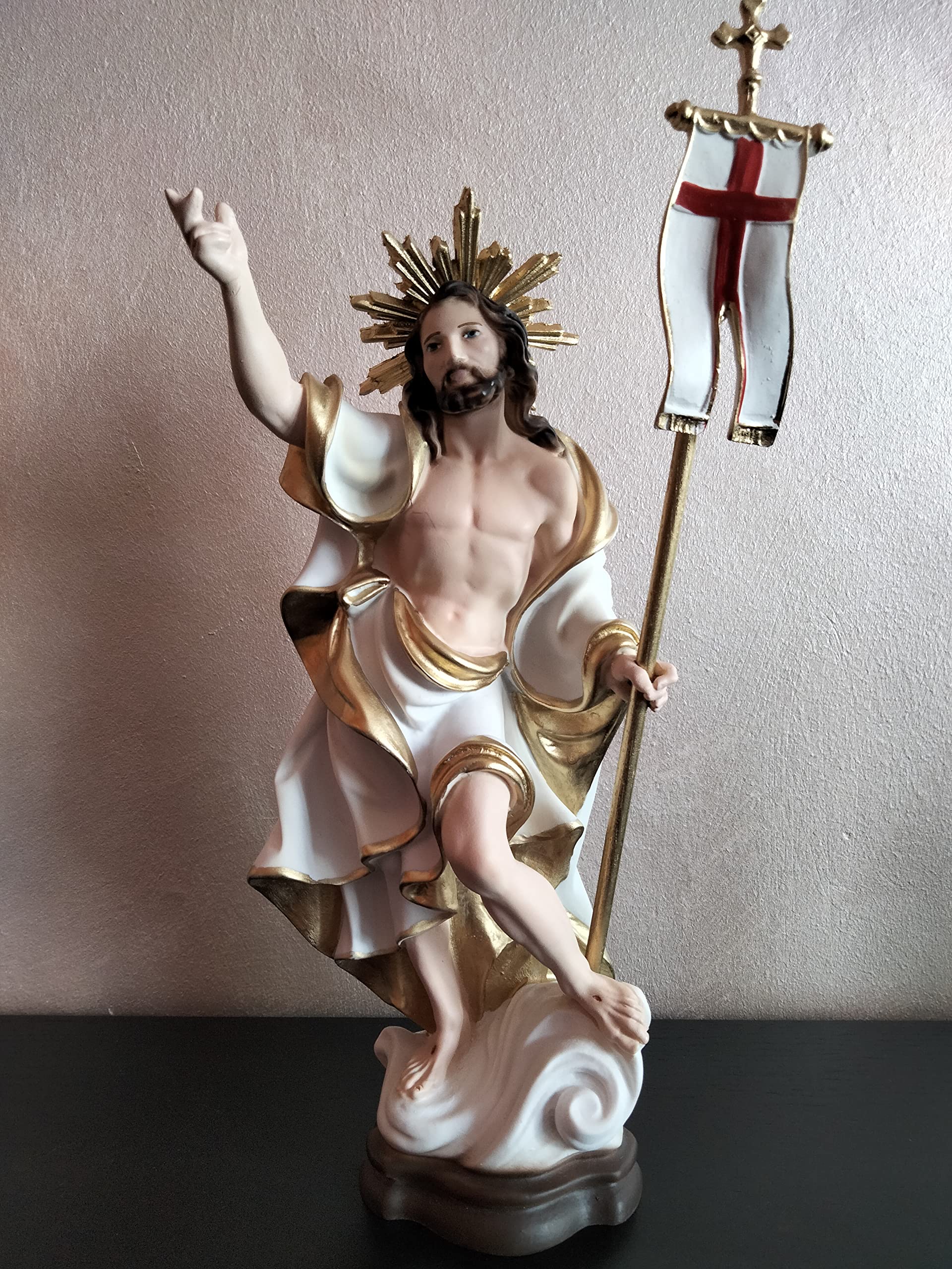 Statua Gesù Risorto cm 32 (12,60'') in resina piena prodotto artigianale decorato a mano