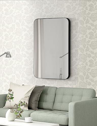 Miniatura 4 de Espejo de pared rectangular de 22 x 30 pulgadas, espejo decorativo con marco de metal redondeado para sala de estar, dormitorio, baño, entrada sobre