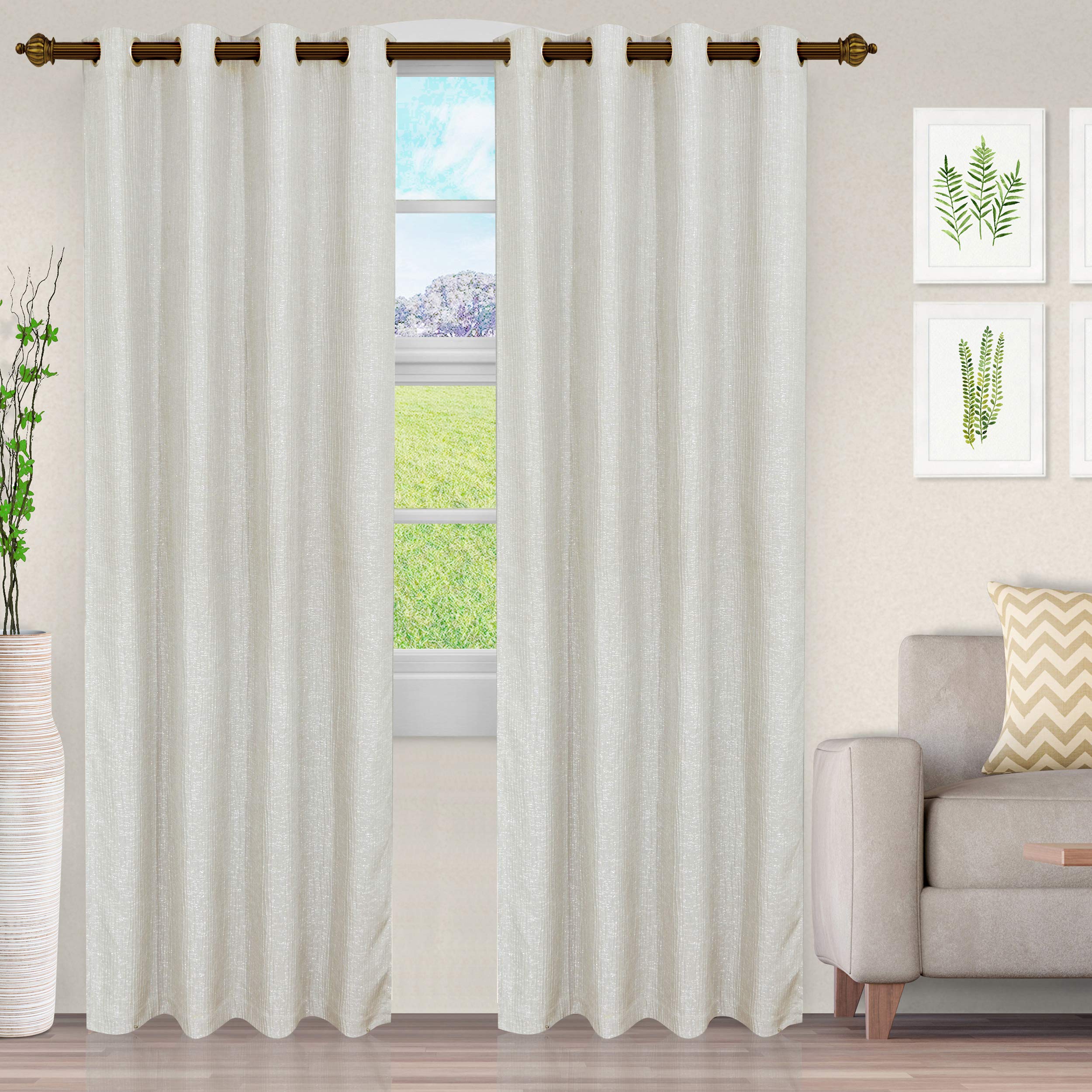SUPERIOR Embroidered Damask Sheer Curtains, Window Accents, Traditional, Modern, Transtitional, Decorative Diamond Geometric Design with Grommets, Curtain Set of 2 Panels, 52" W X 96" L, Gold