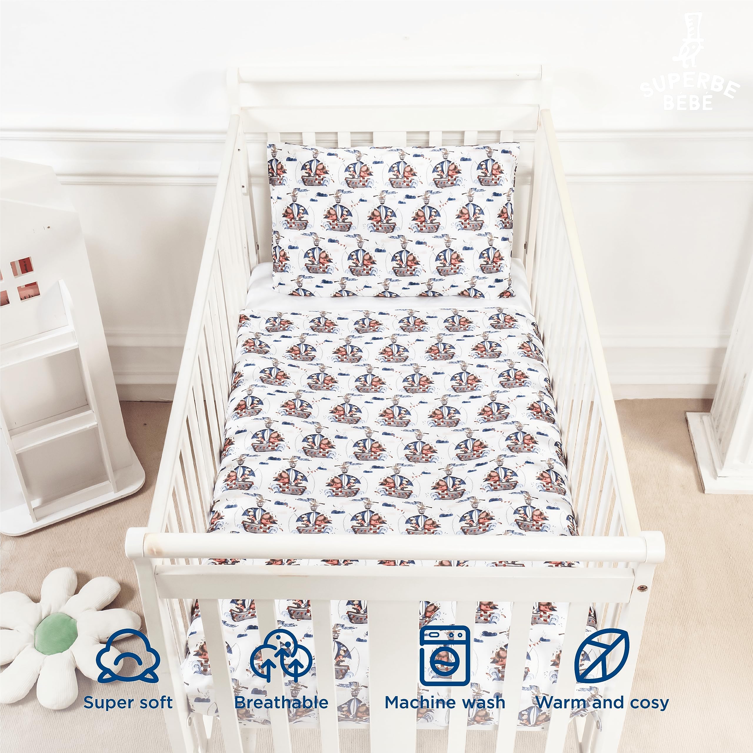 SUPERBE BEBE Parure de Lit Enfant - Housse de Couette 100x135 cm et Taie 40x60 cm en Coton Oeko-TEX - 10 Coloris au Choix - pour Bébé et Enfant Douce et Confortable - Idéale pour Une Nuit Paisible