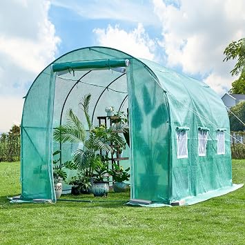 Outdoor Greenhouse with Screen Door,Outside Heavy Duty Walk in Green House for Garden Plants UV Protection Thermostatic Waterproof Green, 12x7x7 FT