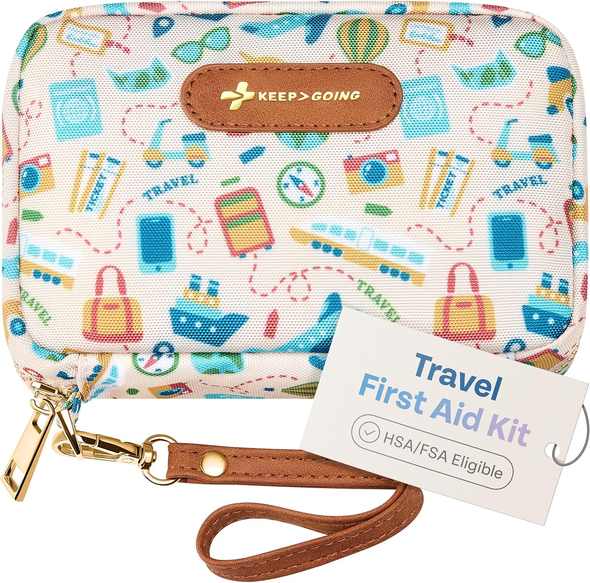 KeepGoing Travel First Aid Kit - TSA-Approved Travel Size | First Aid Kit for Car, Hiking, Camping & Outdoor Emergencies, Stain and Water-Resistant Case