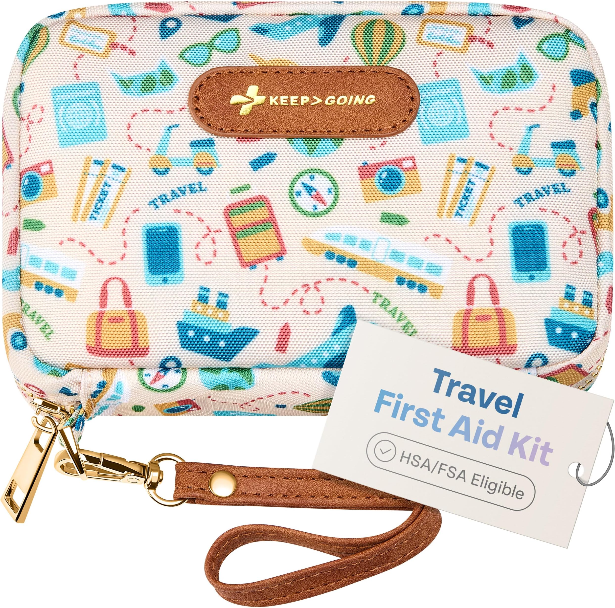 KEEP>GOING Travel First Aid Kit 130 Pc. - First Aid Kit for Car, Home, Hiking, Camping and Outdoor Emergencies - First Aid Kit Travel Size TSA-Approved