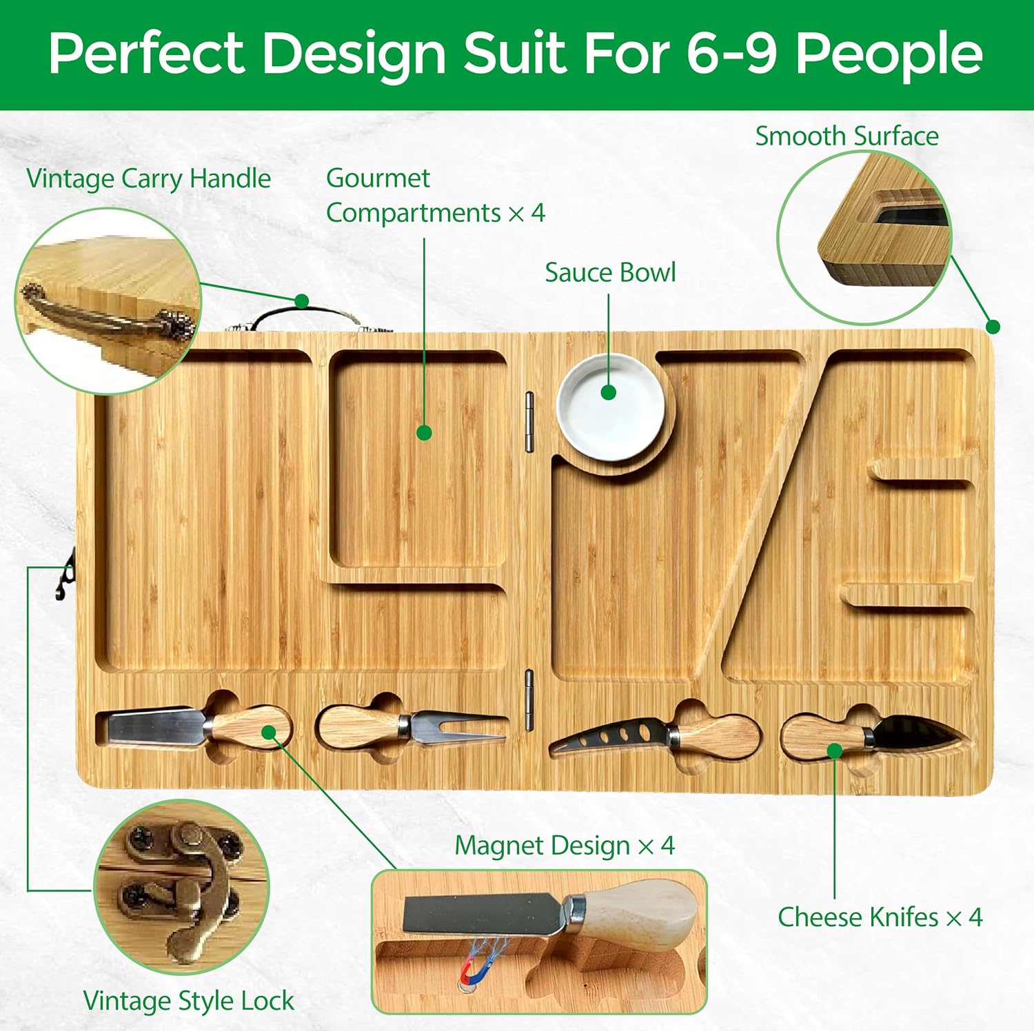 Personalized Charcuterie Boards Set – Customizable Bamboo Cheese Board with Knife Set, Folding Charcuterie Boards with Accessories for Outdoor Gatherings, Family Parties, Weddings & Housewarming Gifts