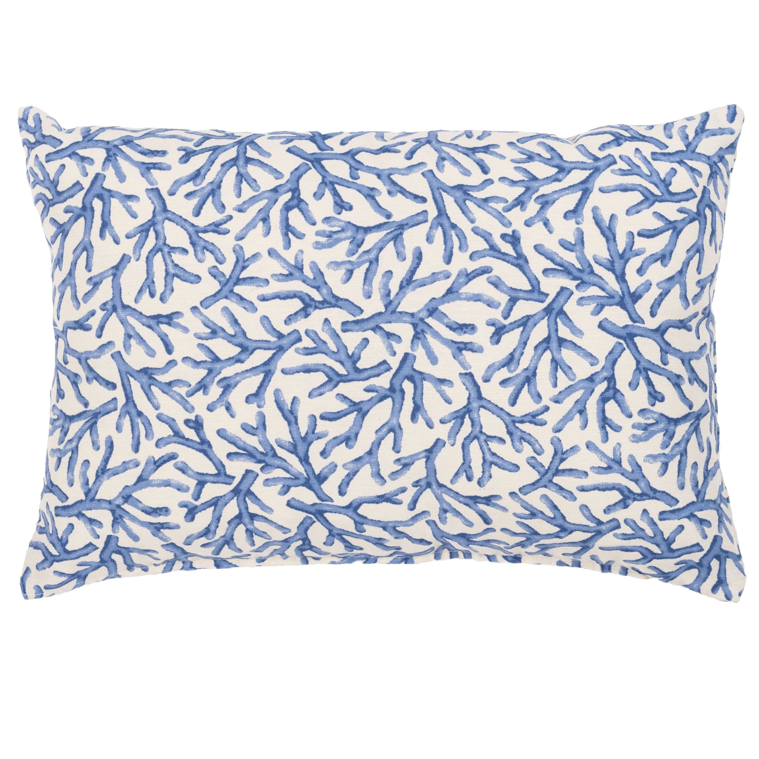 Linen Loft Blue Coral Reef Boudoir Cushion Cover. Botanical And Nautical Inspired Print In Marine & Seafoam White. 17X12 Rectangle Cover Only.