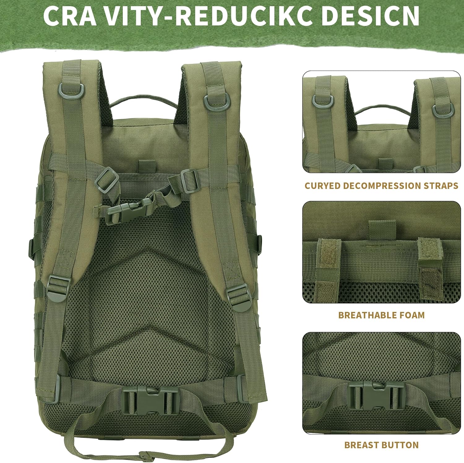 45L Military Tactical Backpacks 3 Days Assault Pack Bag Fitness Rucksack 3 Day Bug Out Bag Hiking Treeking Molle Daypack (ArmyGreen)
