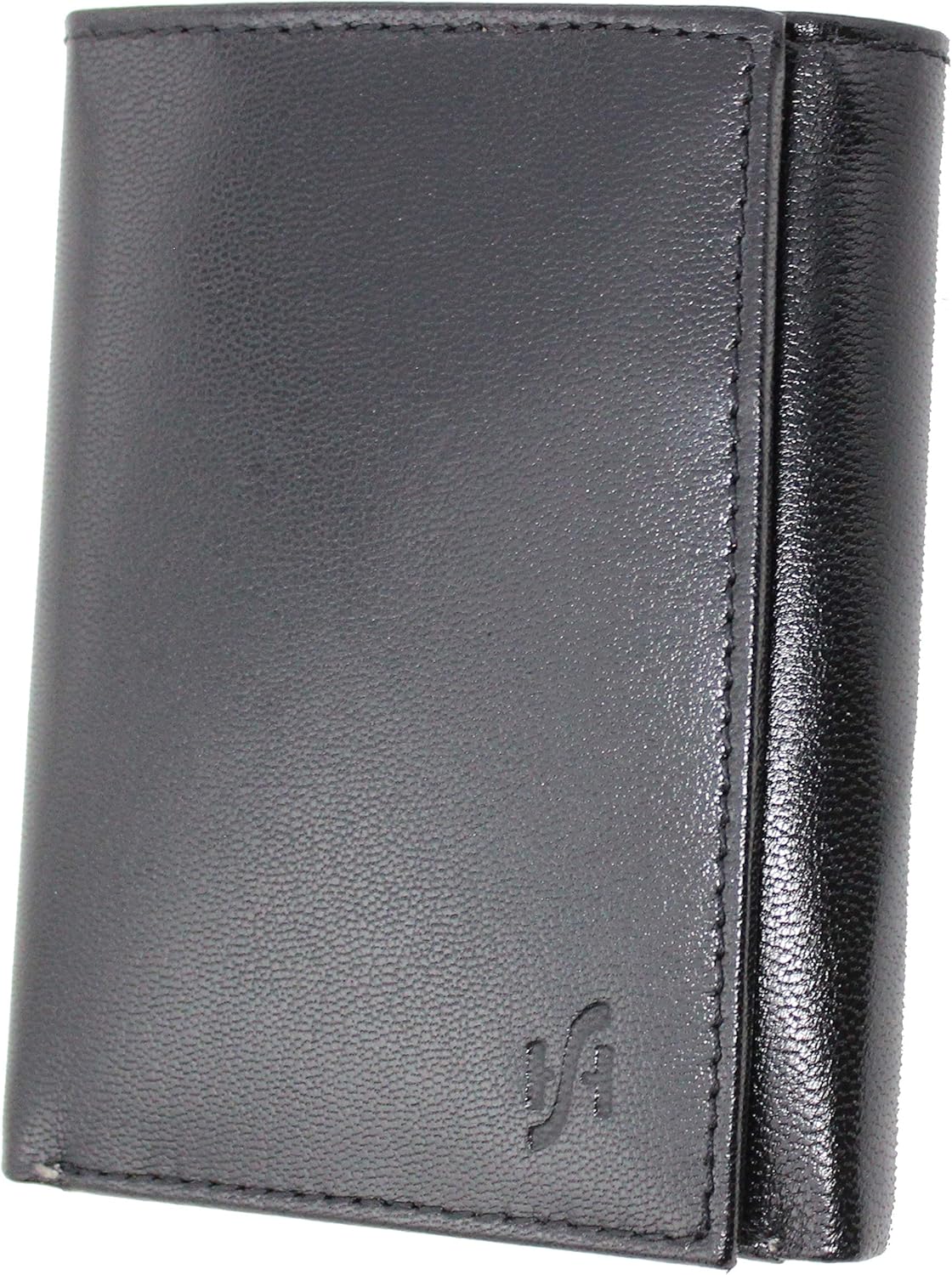 STARHIDE RFID Blocking Tall Genuine Goat Leather Trifold Zip Wallet Gift Boxed 615 (Black/Green)